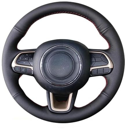 SQOFJDF Coprivolante Auto Coprivolante in Pelle Microfibra per Jeep per Compass 2017 2018 per Renegade 2015-2018 Coprivolante per Auto(Filo Nero)