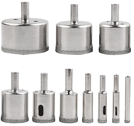 Cpolebev Ensemble de Forets Diamantés 10PC Scie Cloche Diamantée Forets en Verre pour Carreaux de Céramique Porcelaine Marbre Pierre Bouteilles