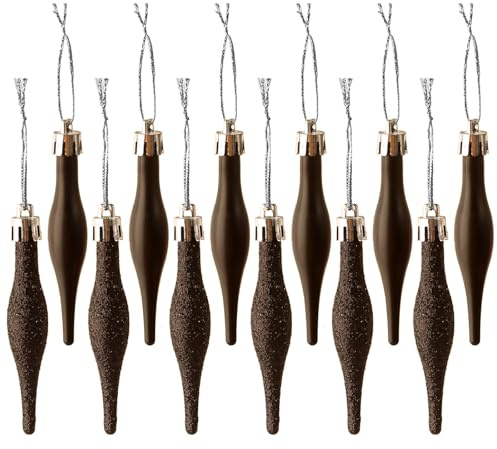 HERZWILD 16pcs schwarz weihnachtsbaumschmuck Glitter eiszapfen eistropfen 9cm kleine kunststoffen Christbaumschmuck Deko Weihnachten Christbaumkugeln Weihnachtsbaum (Black)