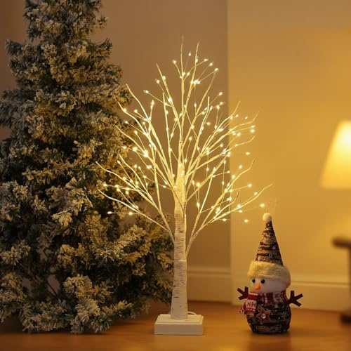 ETONSUNNY Arbre Lumineux, 144 LED Blanc Chaud, Branches Pliables DIY, Alimenté par USB/Batterie, Décoration de Noël, Halloween, Pâques pour Salon (Blanc)