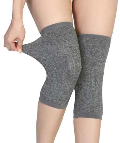 AEKZOX 1 Par de Rodilleras, Protectores Térmicos de Cachemira para Rodillas, Rodilleras de Invierno, Unisex para Hombres y Mujeres (Gris)