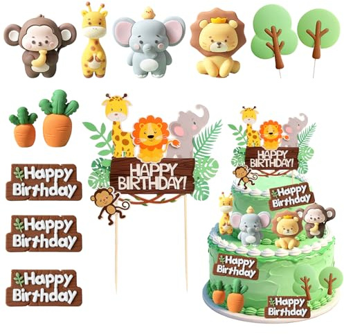 Animal Cake Decoration 12Pcs Jungle Wild Cake Toppers Realistic Jungle Cake Ornaments Figures for Animals Themed Birthday Party Decorations