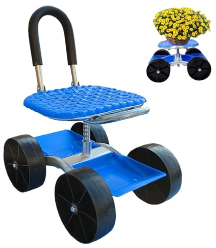 YNPQTDS Rollsitz für die Gartenarbeit mit Rädern, verzinkter Schlauch, verstellbarer Gartenwagen mit Rädern für die Bepflanzung, 60 x 47 x 31 cm, Gartenwagen mit Sitz für Unkrautjäten, Hof, Bauernhof