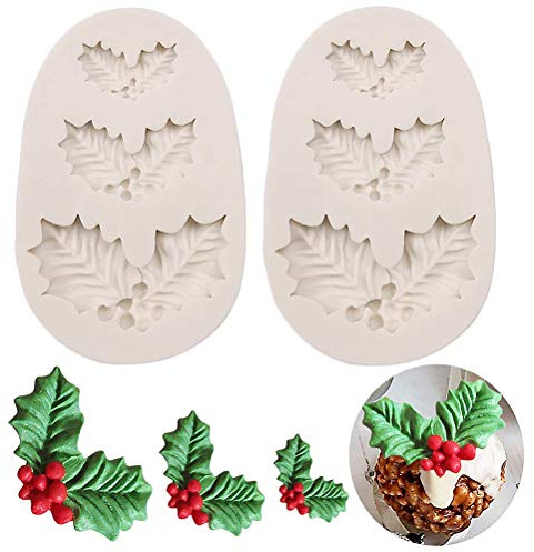 Culnflun Foglie di agrifoglio di Natale in silicone stampo durevole durevole da pulire stampo da dessert al cioccolato non stick per decorazioni per feste natalizie cottura artigia
