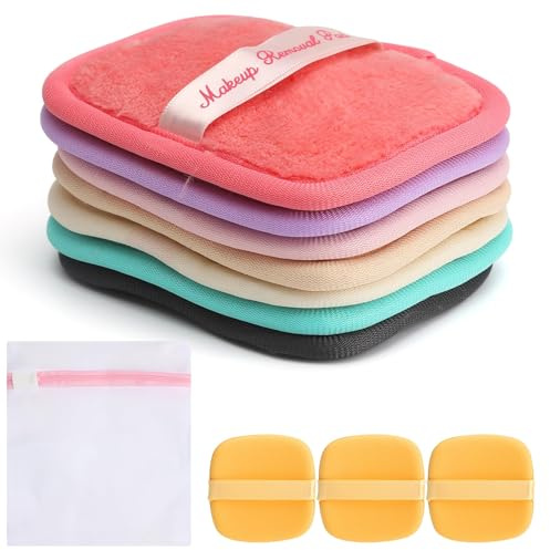 UOCAI 7 almohadillas desmaquillantes de franela lavables con bolsa de lavandería, almohadillas de algodón reutilizables, suaves para la piel, adecuadas para todos los tipos de piel