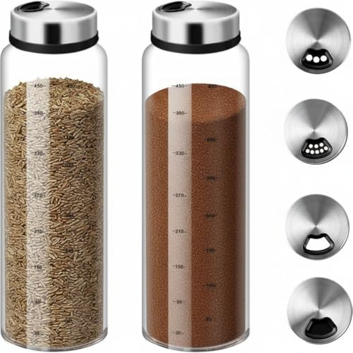 2 Pcs Salzstreuer Gross mit Drehdeckel, Gewürzgläser Groß,Gewürzstreuer,Gewürzdosen Groß mit 4 Arten von Gewürzlöchern,Borosilikatglas, Gewürzgläser Küche, Esszimmer, Grillen im Freien (500ml)