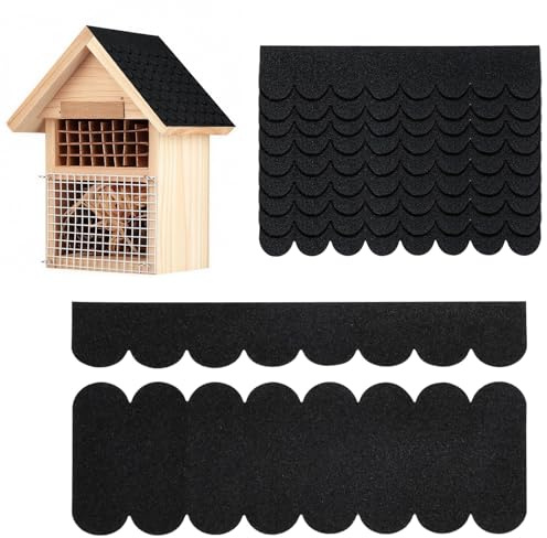 yolzhxe 32 Pezzi Feltro per Tetti per Casette per Uccelli, Tagliabile Impermeabiletegole Bituminose, Mini Adesive Tegole Casetta Uccelli Adatto per Casette per Lapin, Modellismo, ecc (Nero)