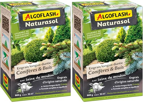 ALGOFLASH NATURASOL Engrais ConifÃšres et buis, Jusqu'à 16m², 800 g, ACOBIO800, Vert (Lot de 2)