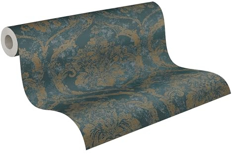 livingwalls non-woven tapet med ornament i grönt, metallic – barocktapet med metallic effekt 10,05 m x 0,53 m – 790192