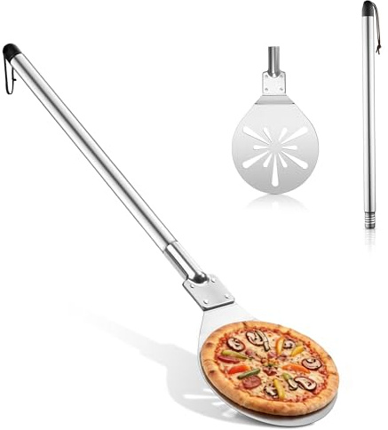HaWare Pizza Peel, 7 Inch Stainless Steel Pizza Turning Peel | Heat-Resistant Round Perforated Pizza Paddle Tuner, Non-Slip Detachable Handle, for Oven Grill Baking Pizza Bread Pie
