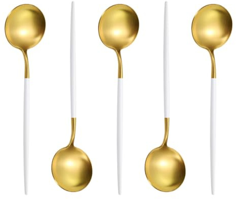 DOITOOL Cucharas Soperas Pequeñas de Acero Inoxidable 5 Piezas, Cucharas Redondas para Cocina y Gachas de Avena Caseras, Utensilios Esenciales para Uso Doméstico y Restaurantes