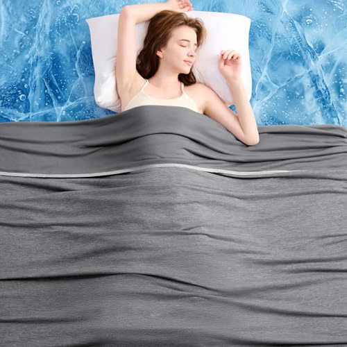 L'AGRATY Cooling Blanket (150x200cm Double) for Sweats Absorbs Heat to Keep Adults Cool on Warm Nights, Q-Max 0.5 for Hot Sleepers, Ultra-Cool Lightweight Blanket for Bed, Grey