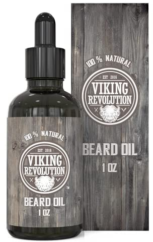 Viking Revolution Bartöl zum Entwirren – natürliche Argan- & Jojobaöle, nicht parfümiert, weich, glättet & stärkt das Wachstum des Bartes – Pflegebehandlung für Bart & Schnurrbart – 1 Stück