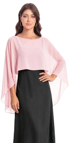 Baoqiya Zafala Hochzeit Stola Damen Achselzucken Chiffon Braut Stola and Schal Brautkleid Abendkleid für Hochzeit Abend Gala (Rosa)