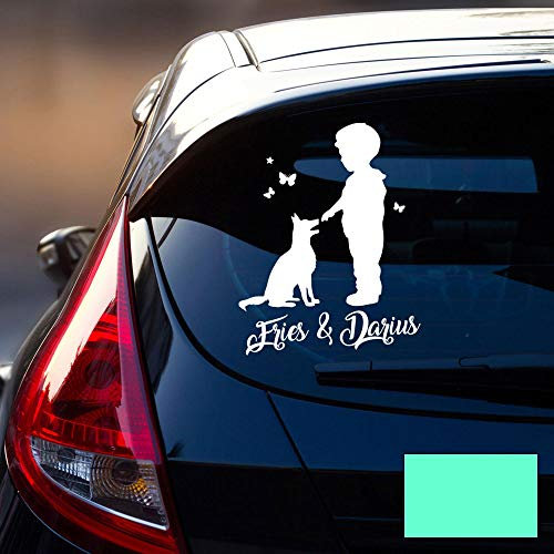 Autotattoo 1 Junge mit Hund Heckscheiben Aufkleber Namensaufkleber Kinder Schmetterlinge Namen Wunschnamen M2388 - ausgewählte Farbe: *mint* ausgewählte Größe: *S - 20cm hoch x 16cm breit*