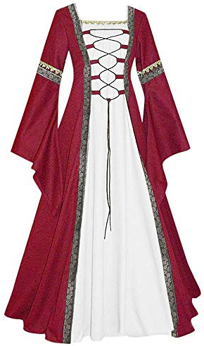 YEBIRAL Damen Langarm Mittelalter Kleid Gothic Retro Kleid Viktorianischen Königin Kleider Prinzessin Renaissance Bodenlänge Maxikleid für Hochzeit Weihnachts Karneval Party