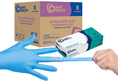 Safe Health Nitrile Exam Gloves – Large, Latex-Free, Powder-Free, Case of 1000, 3.5 mil Blue Disposable Gloves, Textured Fingertips – Medical Grade, Food, Cleaning, Tattoo Use