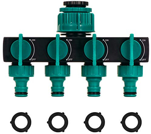 4-Wege-Gartenschlauch-Splitter, Wasserverteiler mit individuellen Ein-/Aus-Ventilen, Gartenbewässerungsumsteller, Wasserhahn-Schlauchverbinder für die Gartenbewässerung Bewässerung Blüte