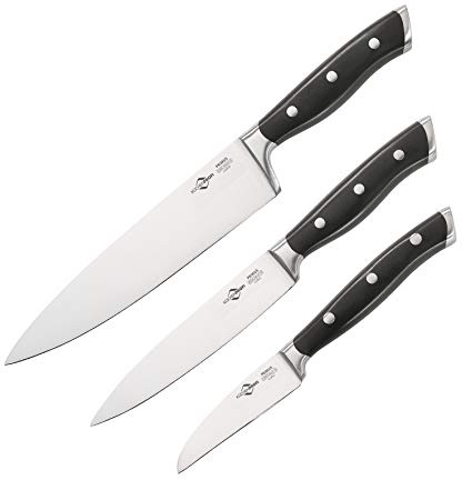 Küchenprofi Kochmesser Set PRIMUS | Kochmesser (20 cm), Fleischmesser (16 cm), Gemüsemesser (8 cm) | gehärteter Klingenstahl | robust & korrosionsbeständig | ergonomische Kunststoffgriffe