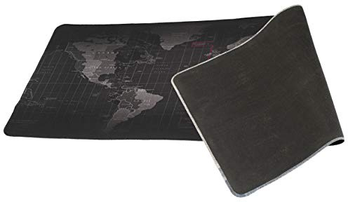 IKONKA Schreibtischunterlage Weltkarte präzise mit Ländern Zeitzonen Kontinente pädagogisch perfektes Mauspad flexibel schützt den Schreibtisch vor Beschädigungen 40 cm x 90 cm x 0,4 cm schwarz