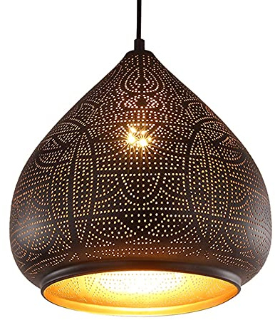 CoolBag Moroccan Pendant Light Turkish Chandelier;Vintage Chandelier;Industrial Porous Arabic Ceiling Light Fixture Pendant Lighting for Kitchen Island Restaurant Hallway Foyer (Black)