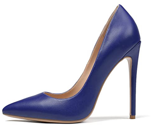 EDEFS Donna Décolleté a Punta, 12CM Tacchi a Spillo con Tacco Alto, Scarpe Eleganti da Vestire Ufficio, Opaco Blureale Taglia EU39