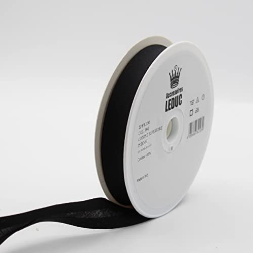 Leduc Schrägband, Baumwolle, 20 m, 30 Farben, für Doppelnähte, 8 + 20 + 8 mm, italienische Qualität, Schwarz 5541