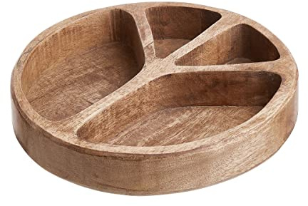 BUTLERS Snackschale 22 x 22 cm Mangoholz - PEACE - Schale mit 4 Fächern Friedenszeichen | Servierschale für Snacks, Nüsse & Cracker