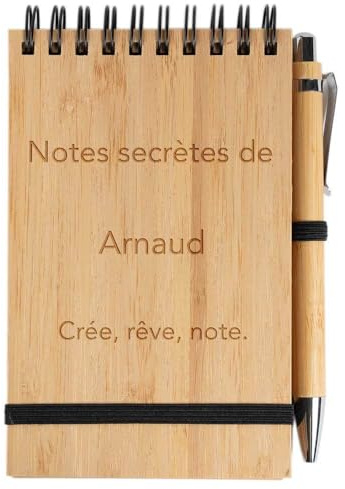Bambus-Notizblock mit Stift und Textgravur - Personalisierbarer Bambusholz-Notizblock mit passendem Stift - Gravur auf der Vorderseite des Holz-Notizblocks