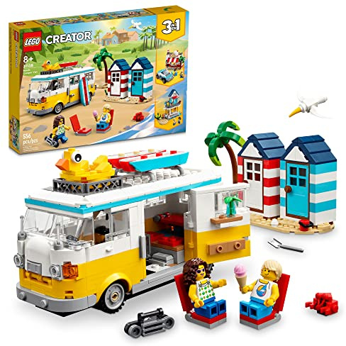 LEGO Creator 3 in 1 Bausatz für Wohnmobil Eisdiele Strandhaus, tolles Geschenk für Surfer, Jungen und Mädchen, Strandsimulationsspiel, 31138