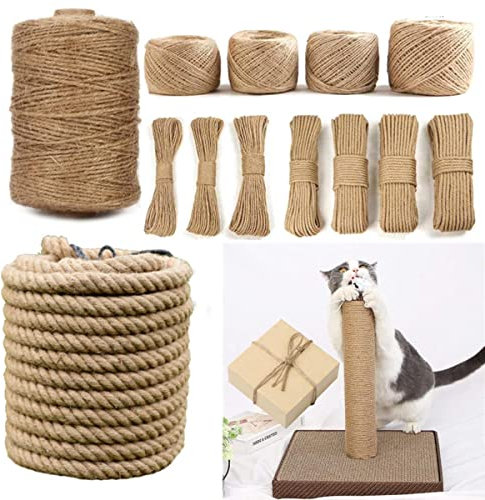 FIZOVER 1-14 mm natürliche Jute-Schnur, Vintage-Jute-Seil, Schnur, Schnur, Sackleinen für Heimwerker, Geschenkpapier, Gartenarbeit, Hochzeitsdekoration, 4 mm, 10 m
