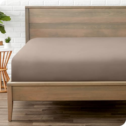 Bare Home Fitted Bottom Sheet Single Size - Premium 1800 Ultra-Soft Microfibre Sheet - Wrinkle Free - Deep Pocket - 38 CM/15 IN Deep - Single Fitted Sheet (Single, Taupe)
