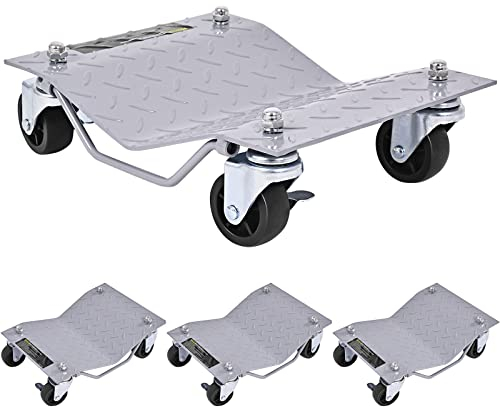 COSTWAY Rangierhilfe 4 Stück, 680 kg pro Plattform, Max. Reifenbreite 30 cm, Rad Rangierroller Rangierheber, Wagenheber für PKWs, Autos, LKWs, Traktoren, Mobile Reifenplattform, Grau