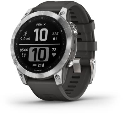 Garmin fēnix 7 Multisport GPS Watch, Silver with Graphite Band (Renewed)