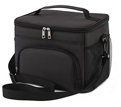 HOMHOLDON 15 l Lunchtasche für Damen und Herren, auslaufsicher, isolierte Lunchbox, Kühltasche mit verstellbarem Schultergurt, wiederverwendbare Lunch-Taschen für Arbeit, Picknick,Camping(Schwarz)