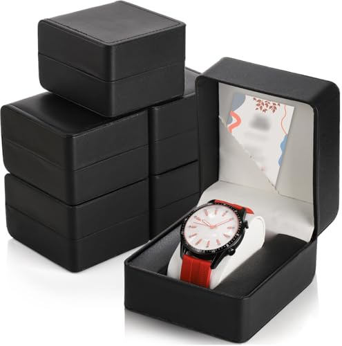 Noamus 6 Pack PU Leather Watch Gift Box, Single Watch Storage Case with Removable Pillow, Portable Black Wristwatch Display Box, Premium Luxury Travel Pocket Watch Case for Men and Women