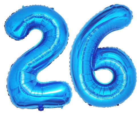 Ponmoo 40 inches Foil Balloons Numbers 26/62 Blue (101cm), Inflatable Helium or Air, Giant Balloon Number 0-9, 10-29, 30-100, Grand Balloons for Anniversary Wedding Birthday Party Decoration
