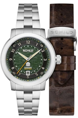 SCHILD Heinrich Orologio automatico svizzero da 44 mm con cinturino in acciaio inossidabile massiccio SC-1014, Verde (lake green)