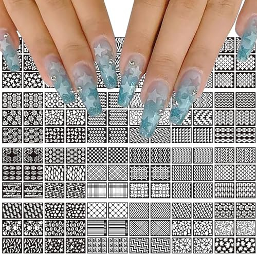 MOLILON Airbrush Stencils for Nails Air Brush Nail Stickers Decals Printing Templates Stencil Tool Moon Star Heart Butterfly Hollow Nail Art Stickers for Nail Design (144 Designs, 24 Sheets)