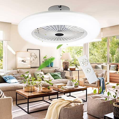 Hebitod Ventilateur de plafond LED avec Lumière et Télécommande, 80W LED Fan Plafonnier avec éclairage Ø55cm, Dimmable (3000K-6500K), 3 Vitesses de Vent, Température de Couleur Réglables, Timing