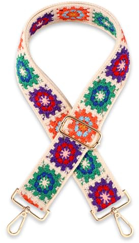 Gehäkelter Blumen Geldbörse Gurt, 5cm Breit Verstellbarer Umhängegurt Gestrickter Geldbeutel Gurt mit Metallschnallen Taschengurte zum Wechseln für Handtaschen Gitarren (Aprikosenfarbe)