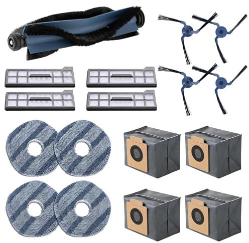 Replacement Parts Compatible with eufy X10 Pro Omni Robot Vacuums Replacement Parts, 4 Dust Bags, 4 Washable Vacuum Mop Cloths, 4 Side Brushes, 4 HEPA Filters, 1 Main Brush, X10 Pro Omni Accessories