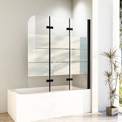 WDWRITTI Duschwand für Badewanne 1300x1400mm Duschabtrennung Dusche Duschtrennwand Duschwand mit 6mm NANO Glas 3-Teilig Faltbar Badewannenaufsatz Faltwand Duschkabine Badewannenfaltwand