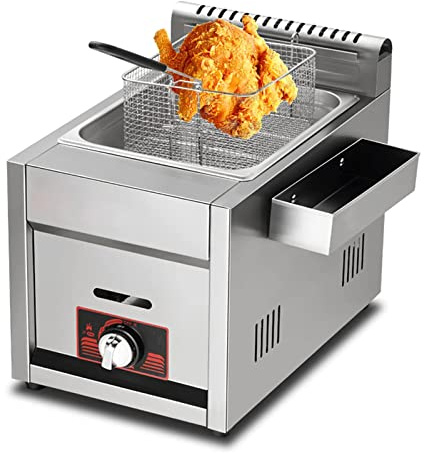 Friteuse à gaz professionnelle commerciale avec paniers amovibles et bac d'assaisonnement – Friteuse en acier inoxydable pour frites, beignets, poissons – Puissance de feu réglable