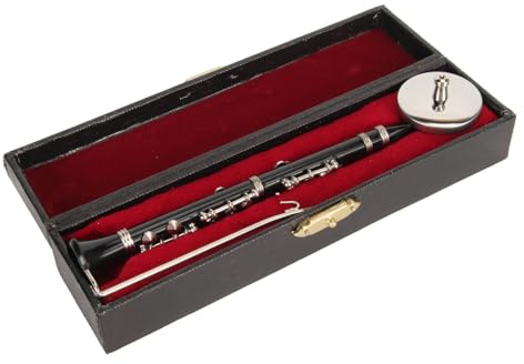 Modèle de clarinette miniature avec support et étui, mini clarinette réaliste de 5,12 pouces, modèle d'exposition d'instruments de musique pour la décoration de maison de poupée,