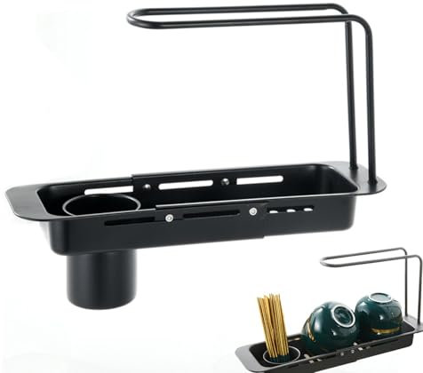 Spülbecken-Abtropfgestell, Geschirrständer Spülbeckenregal, Utensilienhalter aus Edelstahl, erweiterbares Spülbecken-Abtropfgestell mit abnehmbarem Halter