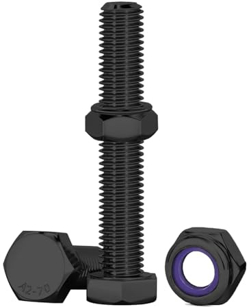 Drenky Sechskantschrauben Set Schwarz M8 Schrauben mit Muttern Maschinenschrauben Edelstahl A2 V2A M8x50mm Edelstahlschrauben Selbstsichernde Muttern Schrauben Set für Möbel, Autos, 10 Stück