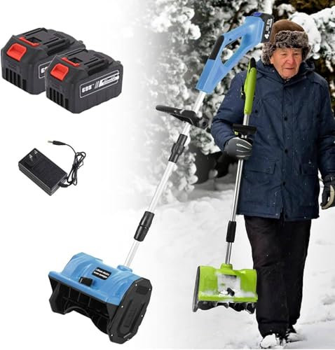 YLANMEI Pala quitanieves inalámbrica sin escobillas, barredora de Nieve Manual eléctrica, Pala 28 cm Ancho, pequeña Herramienta Limpieza para el hogar, Carreteras, con 2 baterías,Blue