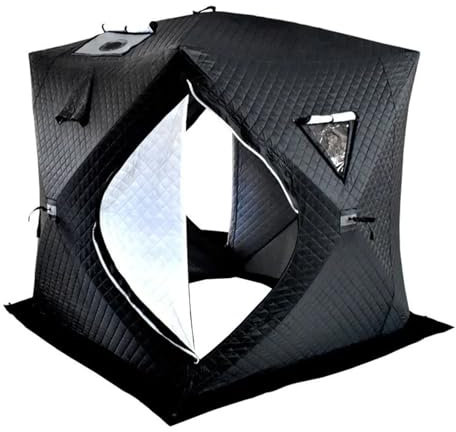 Tunnelzelte Eisangelzelt, extra groß, isoliert, Winter-Eiswürfel-Angelzelt, tragbares Pop-up-Eisangelzelt Campingzelt(Black)