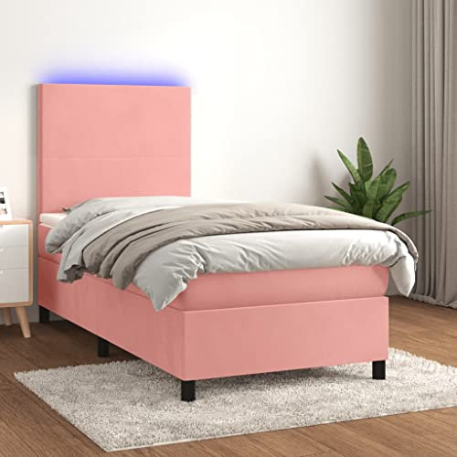 qohoio Boxspringbett mit Matratze & LED Bett Mit Bettkasten Bett Boxspringbett Betten Boxspringbett Mit Matratze Rosa 100x200 cm Samt - 3135992